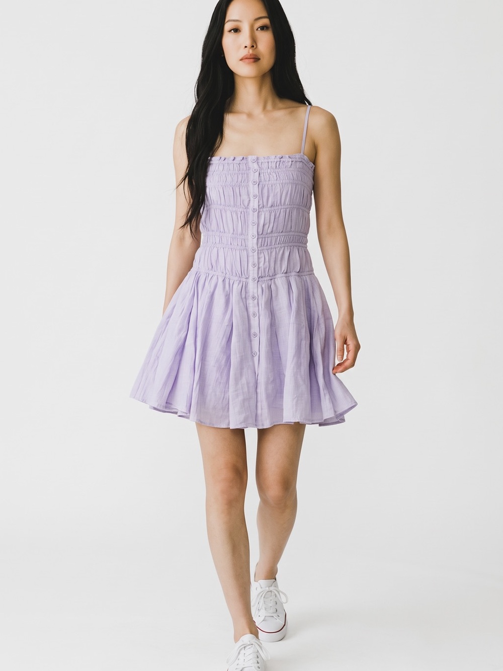 Sky to Moon Lavender Smocked Button-Front Mini Dress